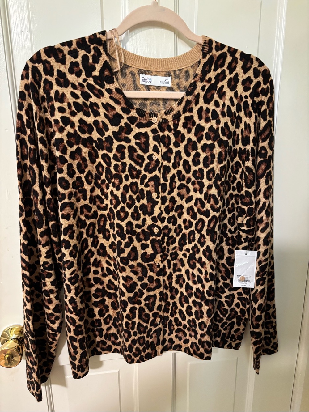 croft & barrow Leopard Print Button-Front Cardigan - tan & black